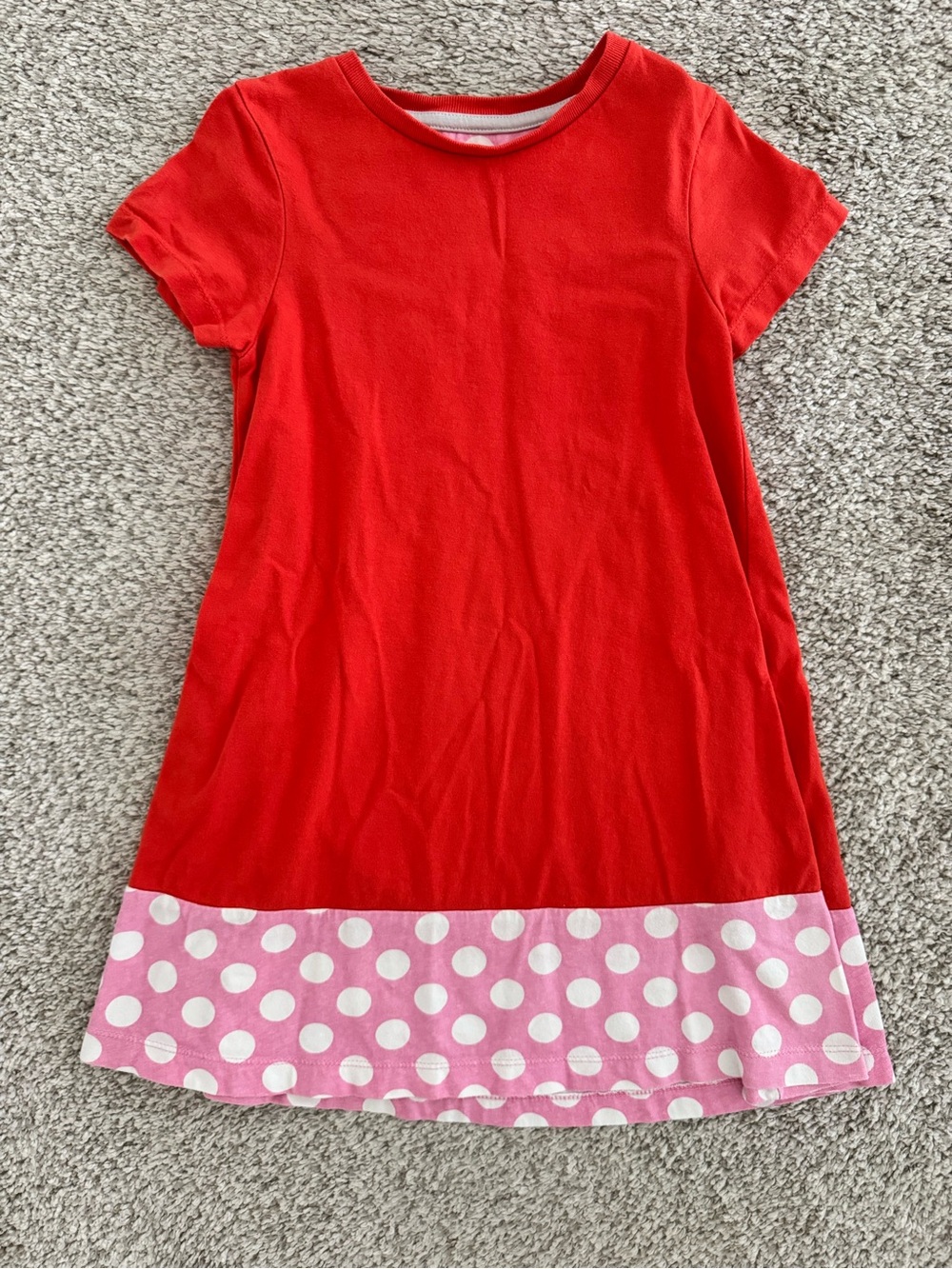 Mini Boden Orange Dress with Pink Polka Dot Hem